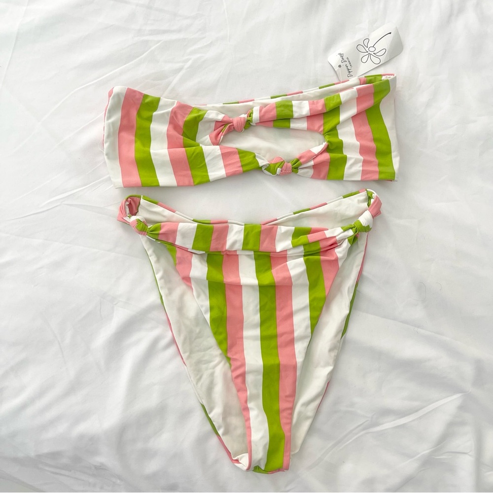 NWT Striped High waisted Bandeau Retro Bikini Swimsuit Sz Small